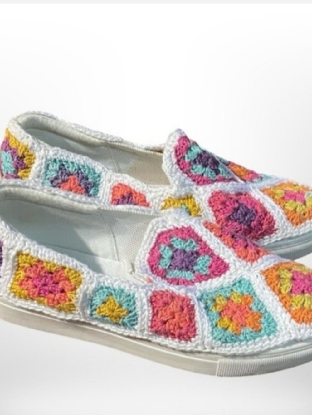 Old Navy White Crochet Slip-On Sneakers with Multicolor Accents - Picture 2 of 5